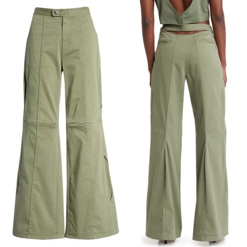 Head Of State Ogun Flare Cargo Zip Cut Out Trousers Size 24 Green
